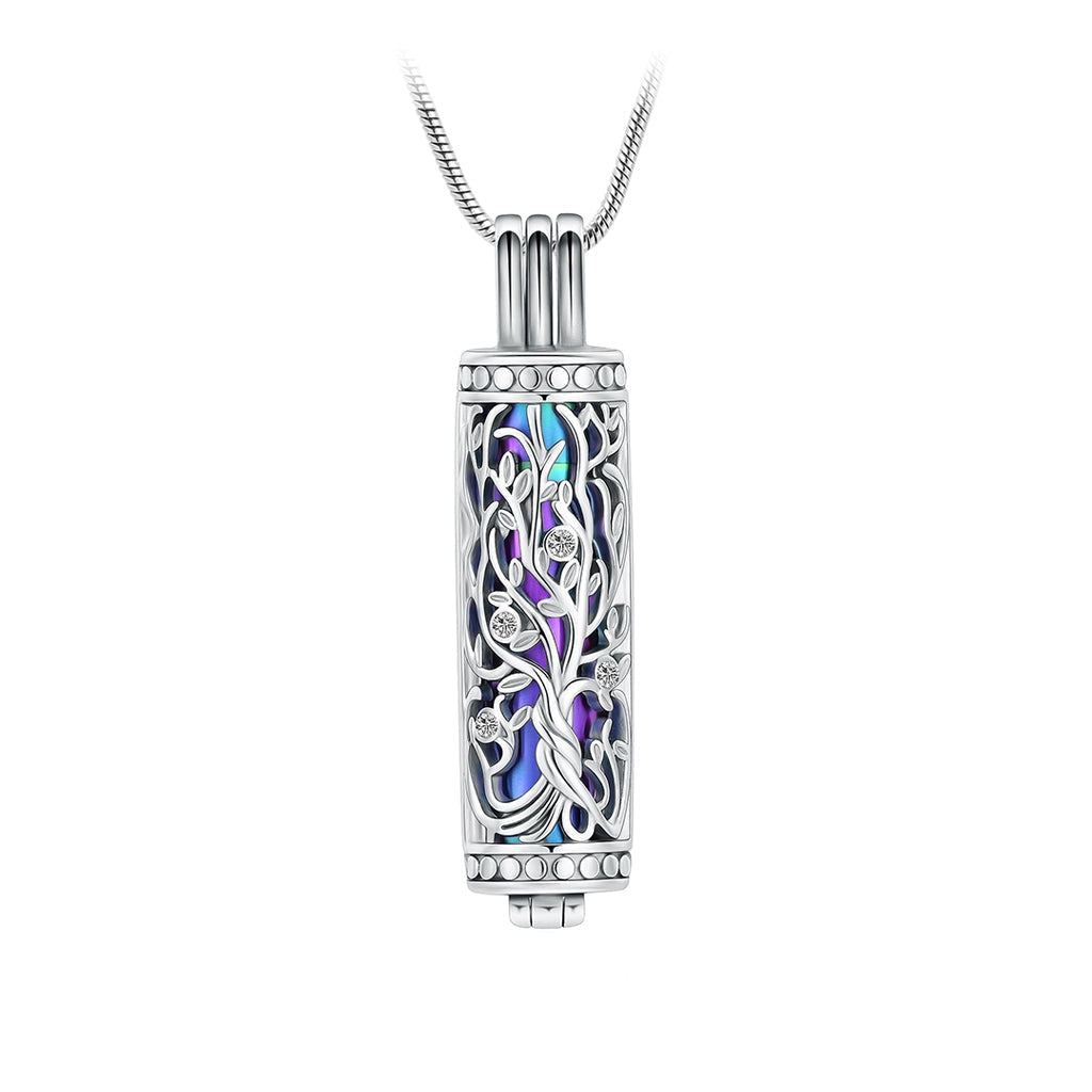 J-2070 - Ornate Cylinder Vines And Flowers Pendant With Chain Rainbow