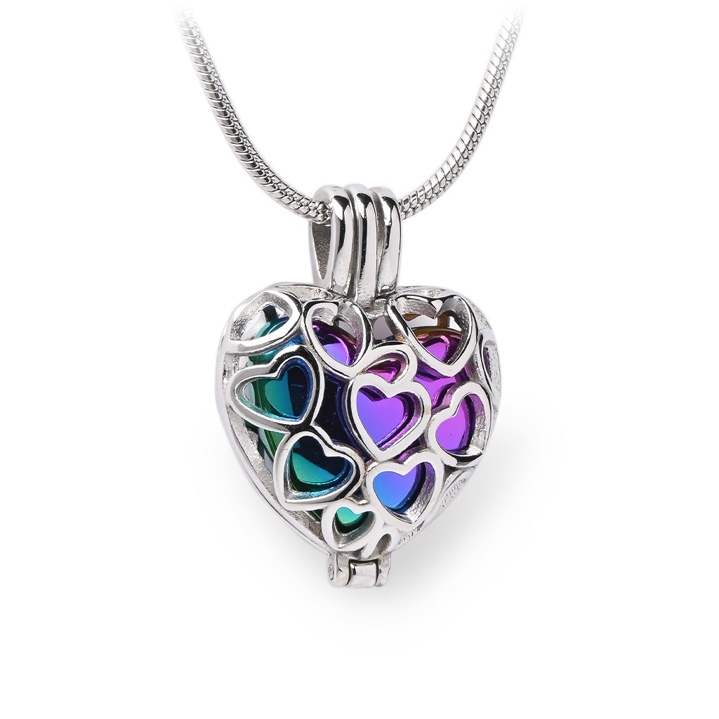 J-2080 - Heart Locket Pendant With Chain Rainbow