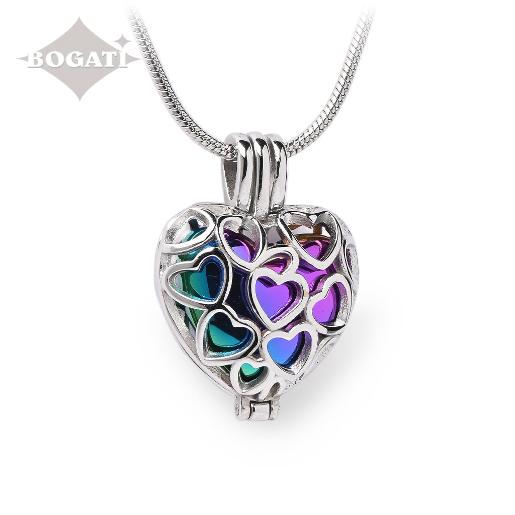 J-2080 - Heart Locket Pendant With Chain Rainbow