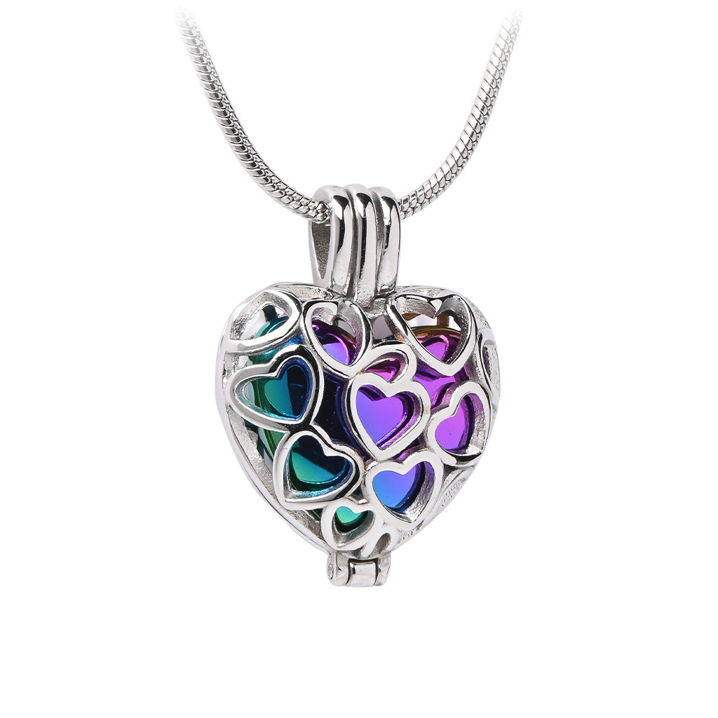 J-2080 - Heart Locket - Pendant with Chain Rainbow