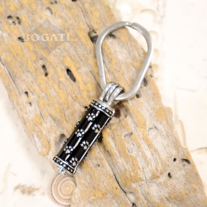 J-209 - Paw Cylinder- Silver Tone & Black - Memorial Keychain