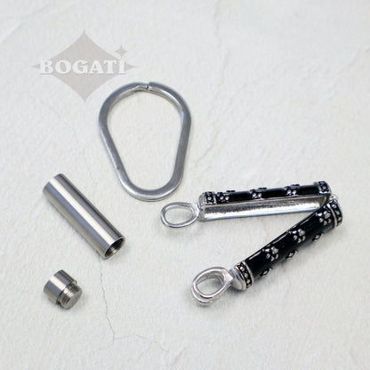J-209 - Paw Cylinder- Silver Tone & Black - Memorial Keychain