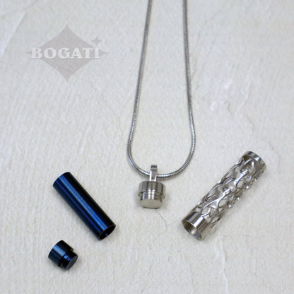 J-2090- Silver Carved Heart Cylinder - Pendant with Chain