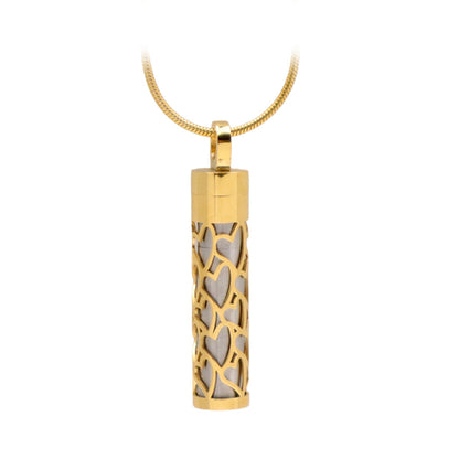 J-2090- Silver Carved Heart Cylinder - Pendant with Chain Gold