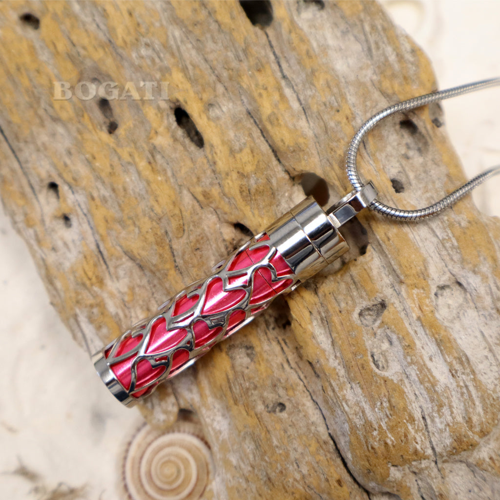 J-2090- Silver Carved Heart Cylinder - Pendant with Chain