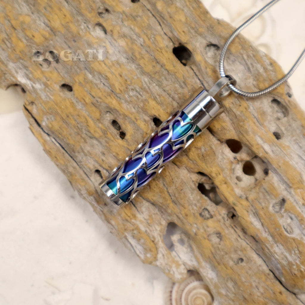 J-2090- Silver Carved Heart Cylinder - Pendant with Chain