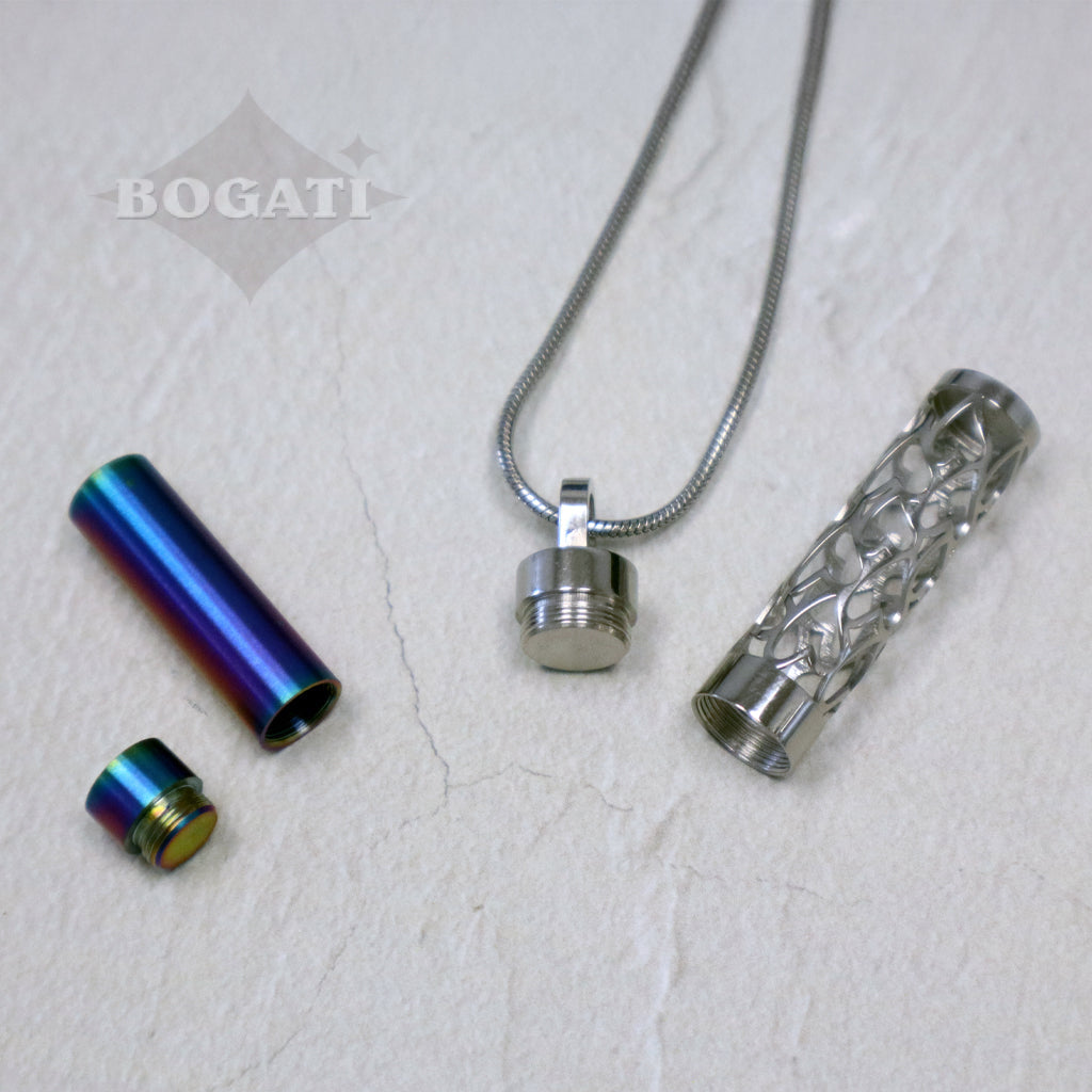 J-2090- Silver Carved Heart Cylinder - Pendant with Chain