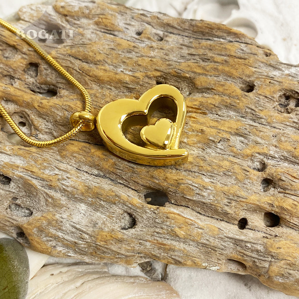 Heart Within A Heart - Memorial Necklace in Gold color - Bogati