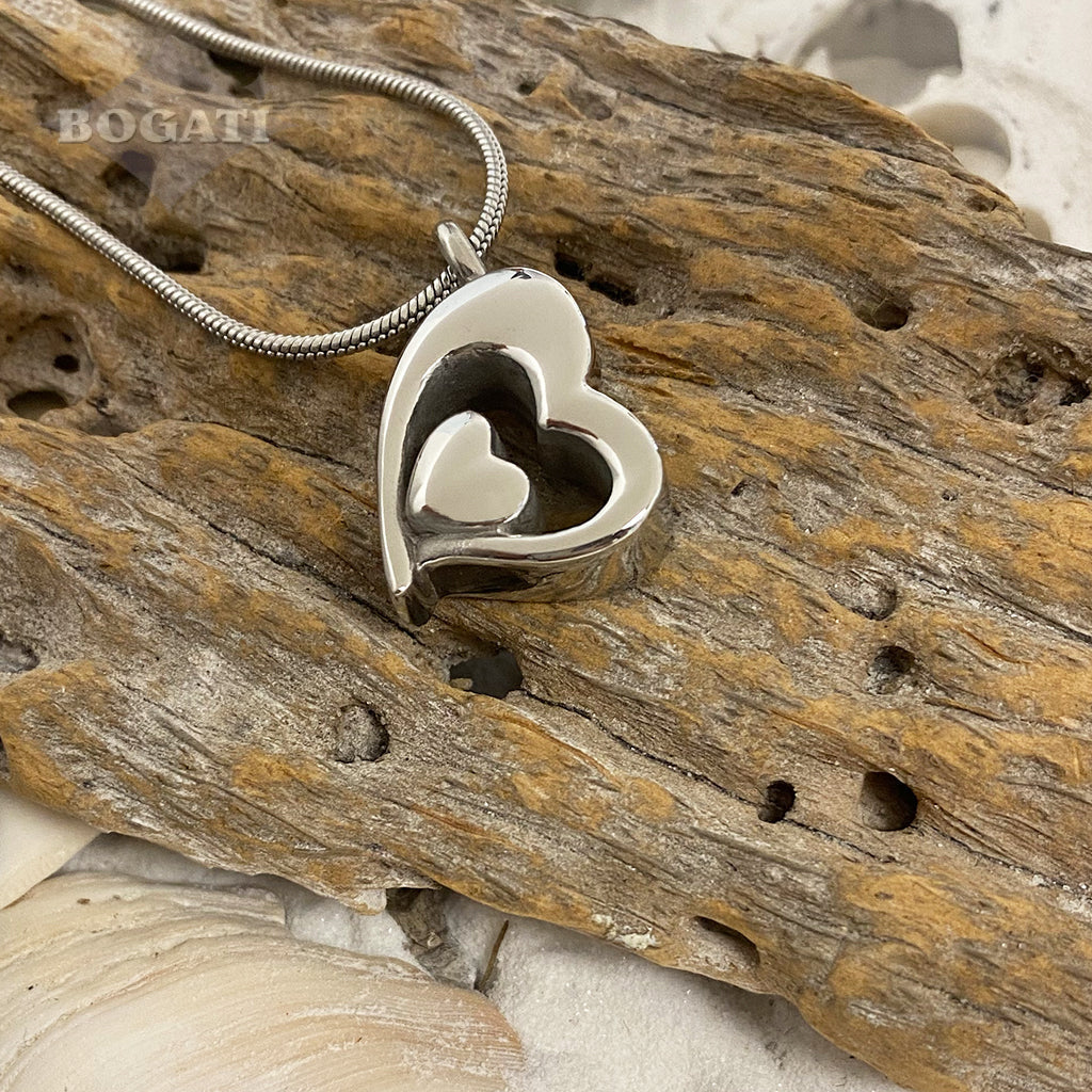 Heart Within A Heart - Memorial Necklace in Silver color - Bogati