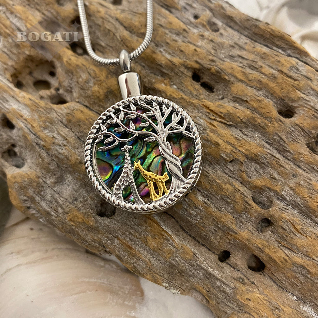 J-2110 - Giraffes on Abalone - Pendant with Chain