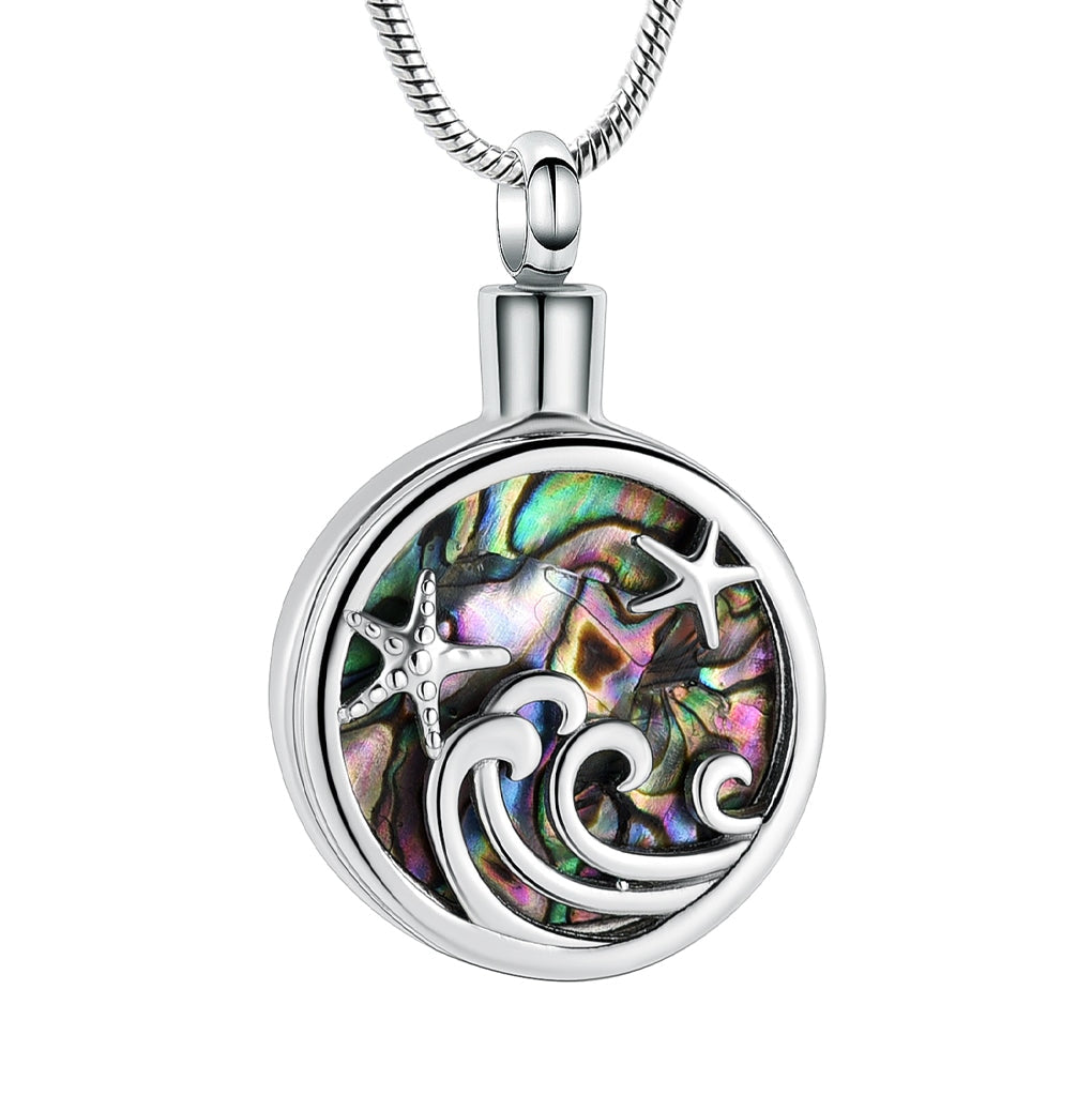 J-2114- Starfish & Wave on Abalone - Pendant with Chain