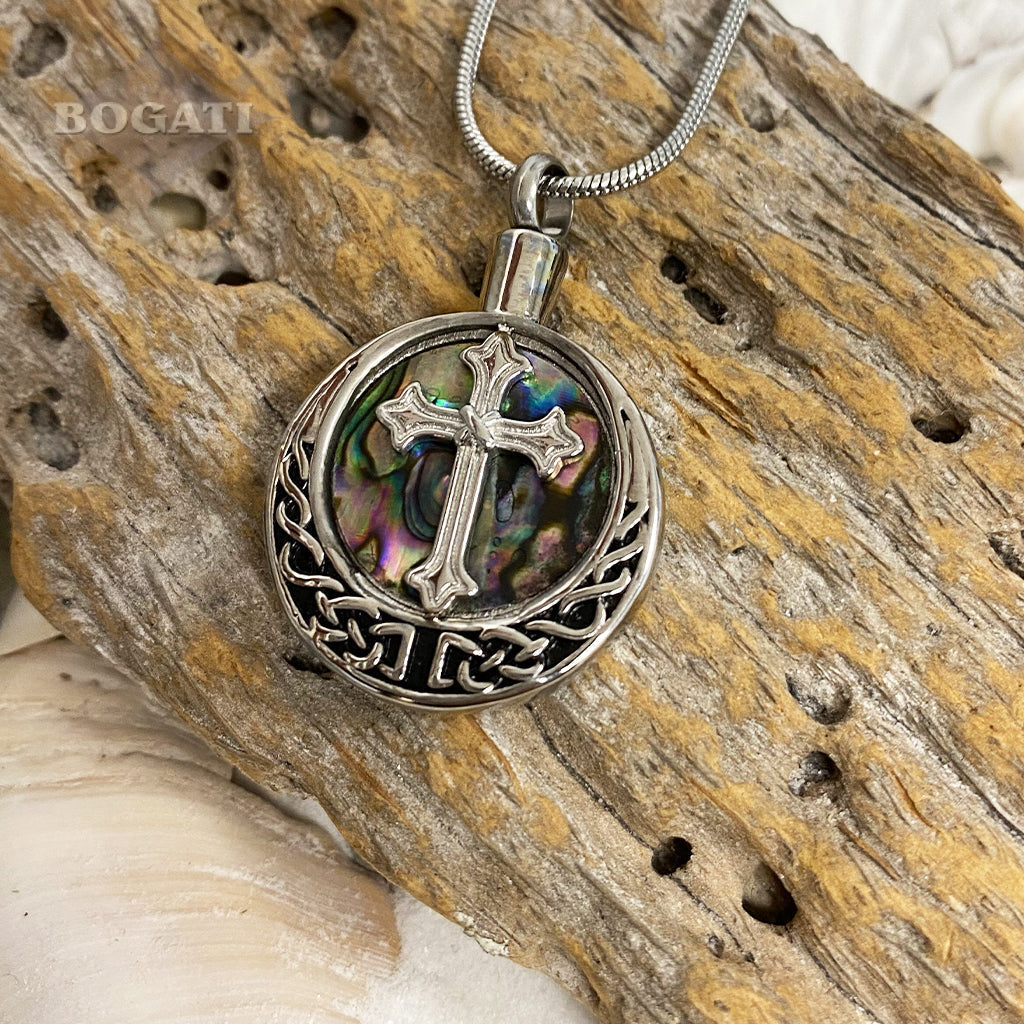 Cross on Abalone Circle Memorial Necklace - BOgati