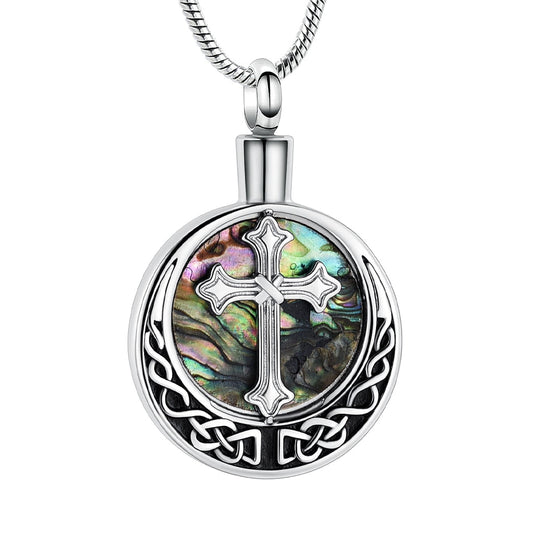 J-2118 - Cross on Abalone Circle - Pendant with Chain