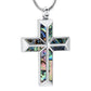 J-2119 - Beveled Abalone Cross - Pendant with Chain