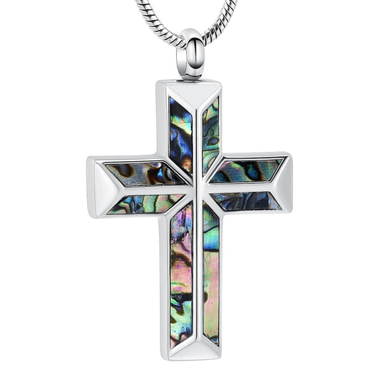 J-2119 - Beveled Abalone Cross - Pendant with Chain