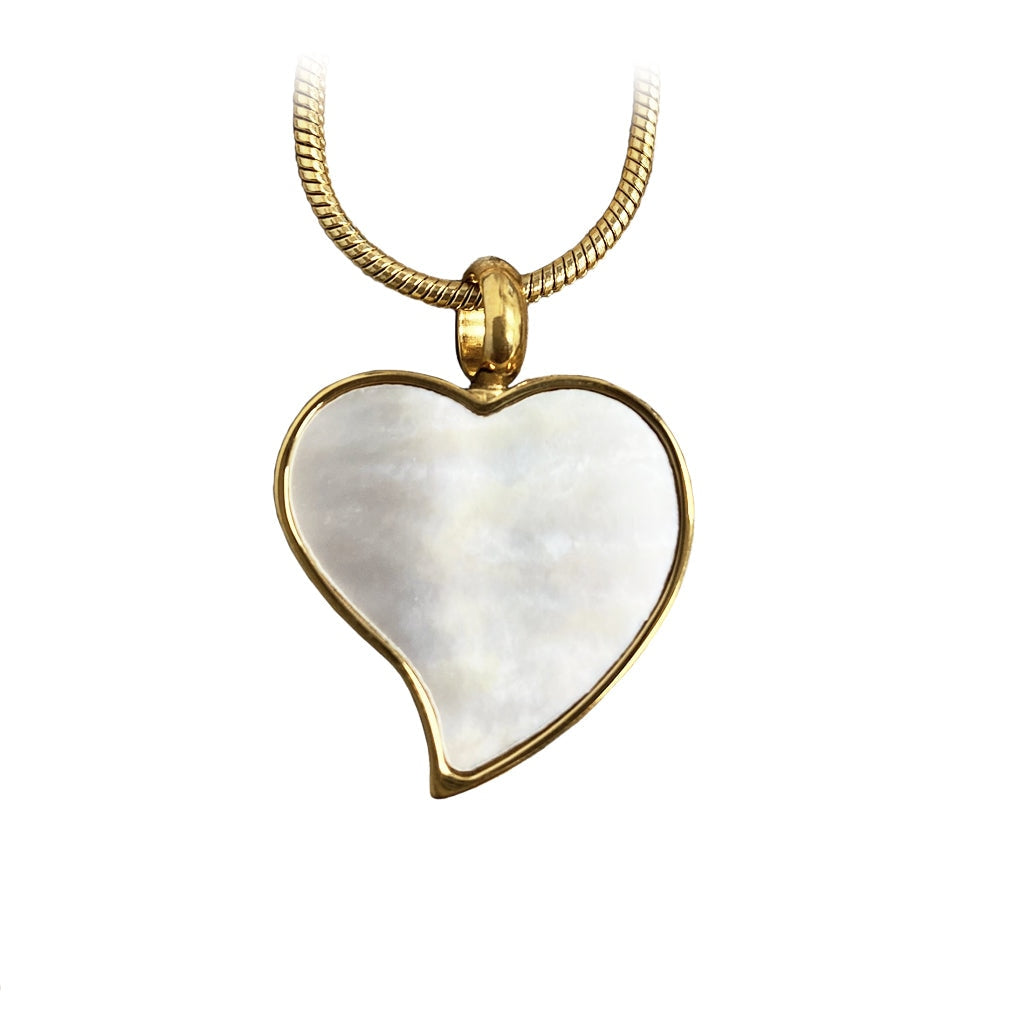 J-214 - Gold-tone Heart with Mother of Pearl Surface - Pendant with Chain