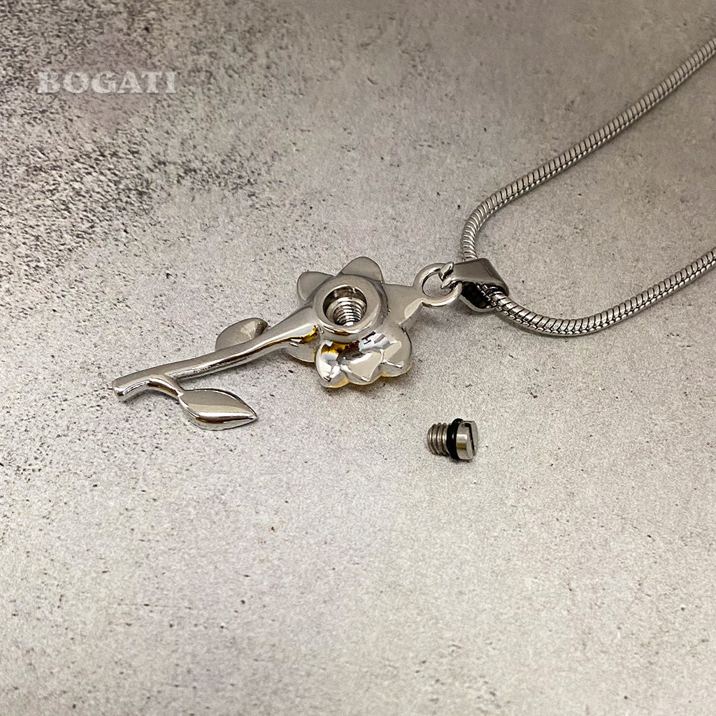Flower with Clear Stones - Pendant with Chain for ashes - how it opens