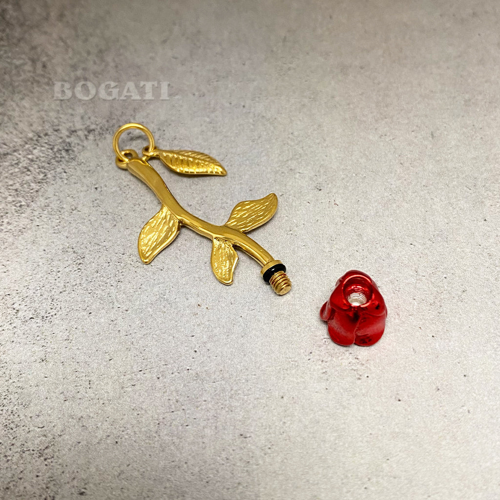 Red Flower with Gold Stem - BOGATI EXCLUSIVE! - Memorial Necklace