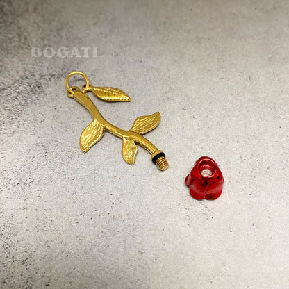 Red Flower with Gold Stem - BOGATI EXCLUSIVE! - Memorial Necklace