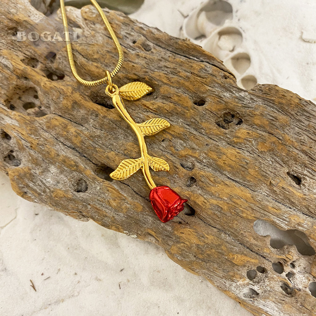 Red Flower with Gold Stem - BOGATI EXCLUSIVE! - Memorial Necklace