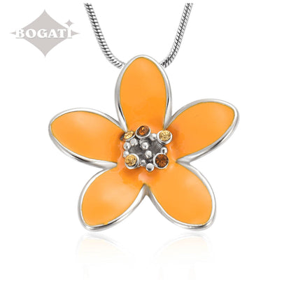 J-2400 - Orange Flower with Colorful Stones - Pendant with Chain
