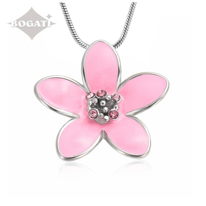 J-2400 - Pink Flower with Colorful Stones - Pendant with Chain