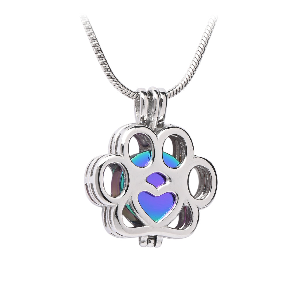 J-260 - Paw Locket - Pendant with Chain Rainbow