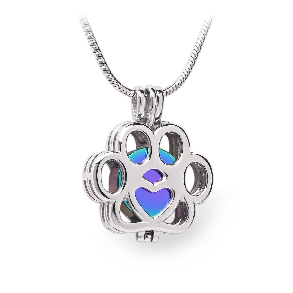 J-260 - Paw Locket Pendant With Chain Rainbow