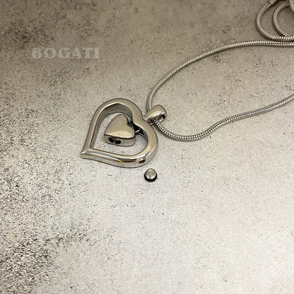 Heart Charm - Silver-tone - Pendant with Chain - OPEN
