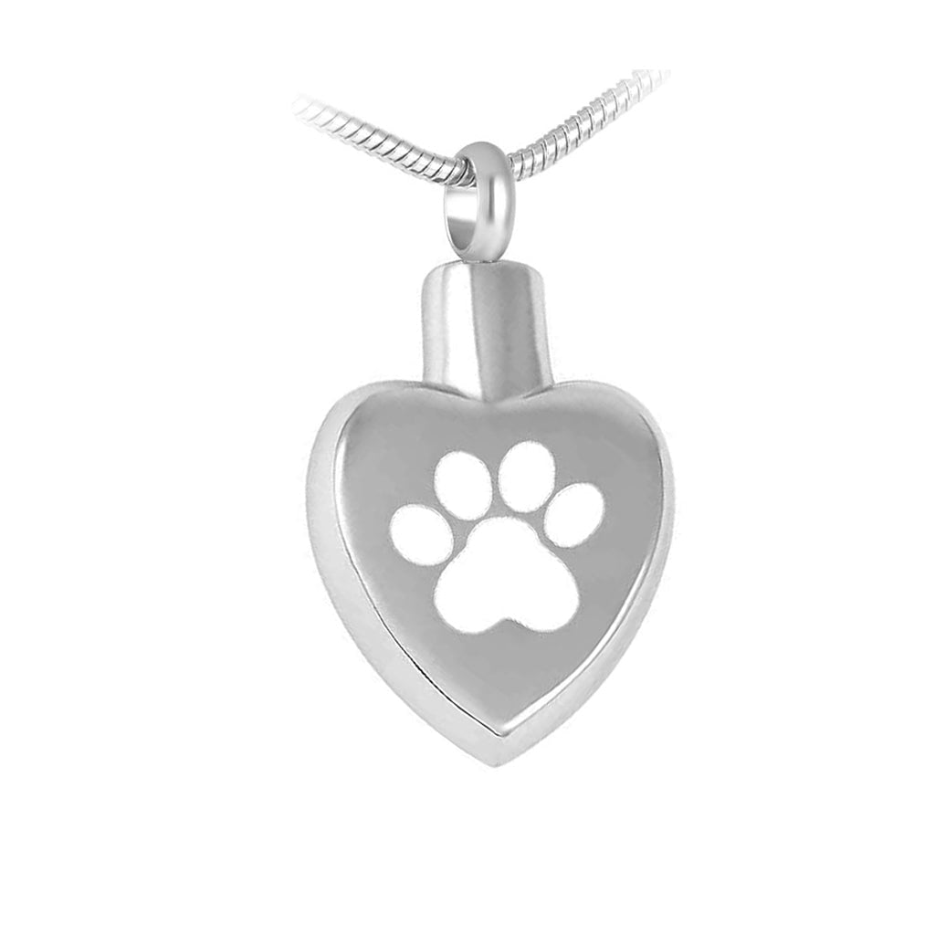 J-272 - Single White Paw Print Heart - Pendant with Chain