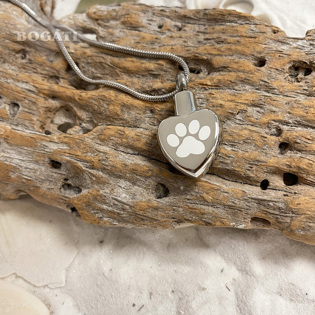 J-272 - Single White Paw Print Heart - Pendant with Chain