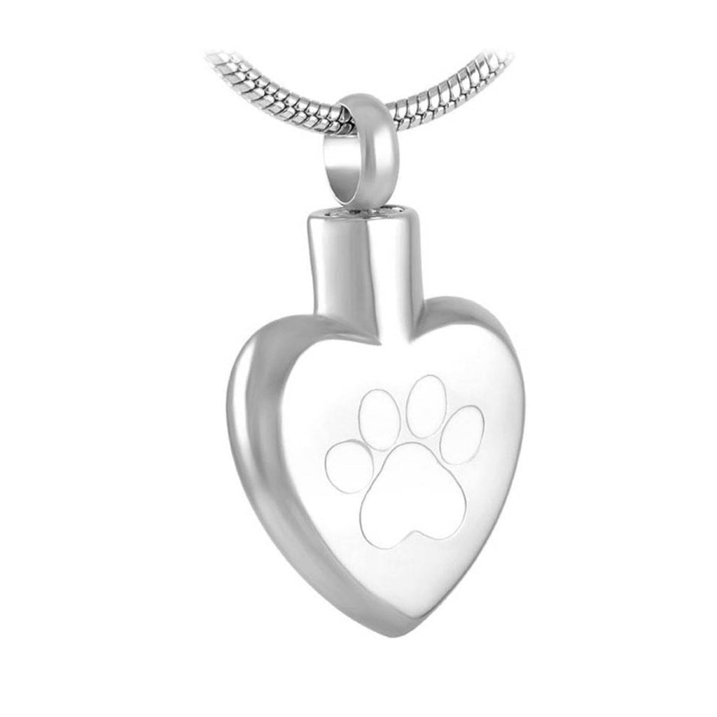 J-272 - Single White Paw Print Heart - Silver-tone - Pendant with Chain