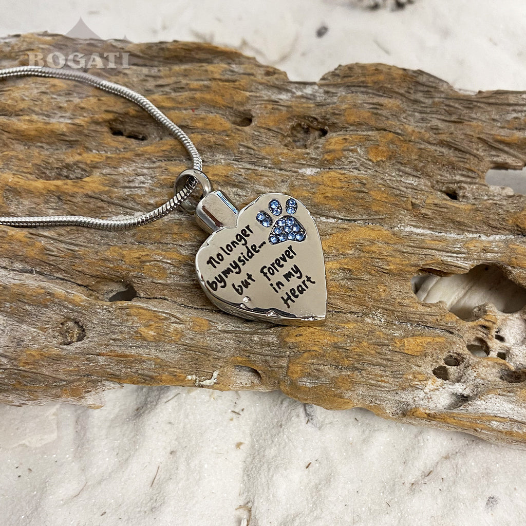 J-325 Paw Print Heart - "No longer by my side..."- Pendant with Chain