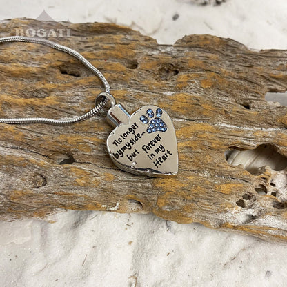 J-325 Paw Print Heart - "No longer by my side..."- Pendant with Chain