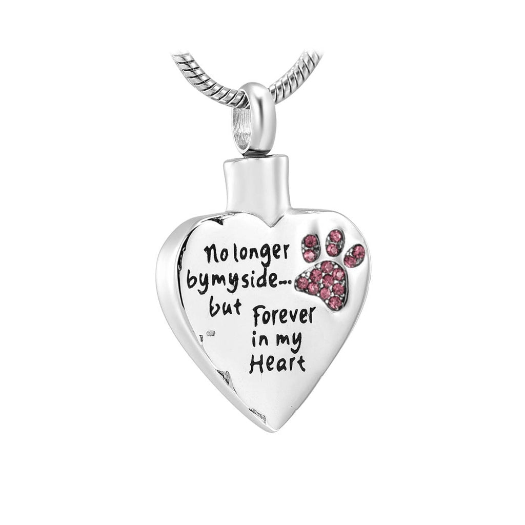 J-325 Paw Print Heart - "No longer by my side..."- Pendant with Chain - Pink