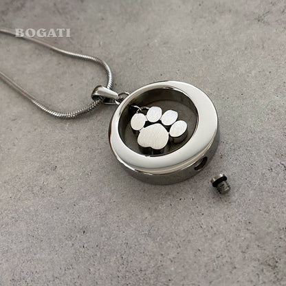J-355 - Circle With Glass Paw Print Charm ~Pendant Chain
