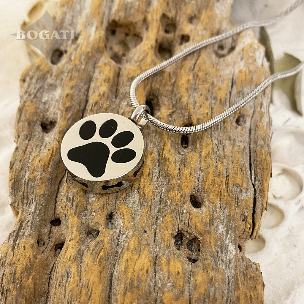 J-400 - Paw Print with Bones Circle - Pendant with Chain