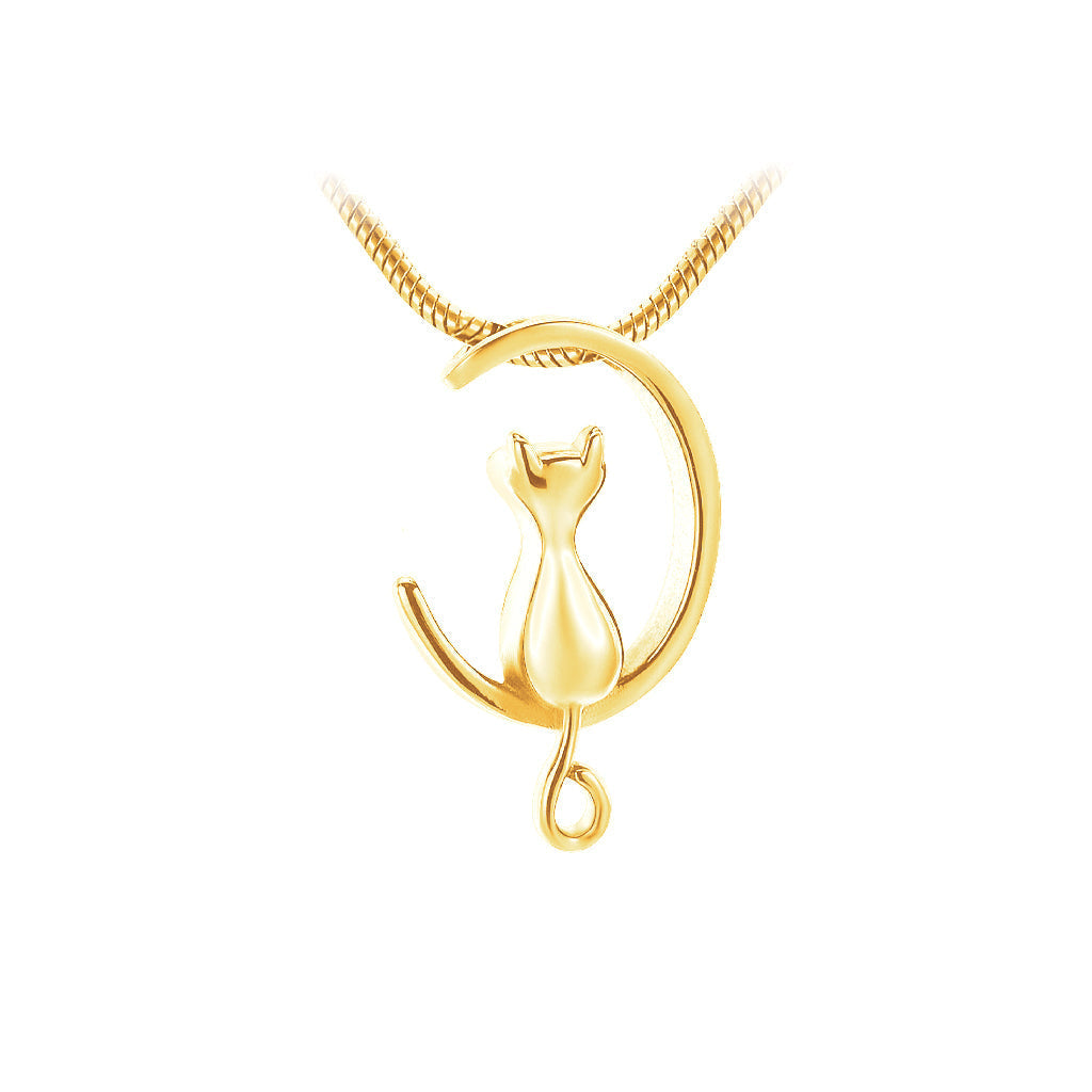 J-410 Cat In The Moon - Pendant With Chain Gold