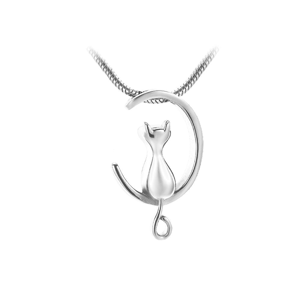 J-410 Cat In The Moon - Pendant With Chain Silver