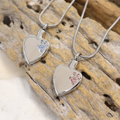 J-425 Sparkling Paw Print Heart - Pendant with Chain