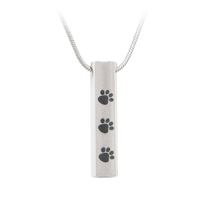 J-473 Cylinder with Three Paw Prints - Cremation Pendant with Chain