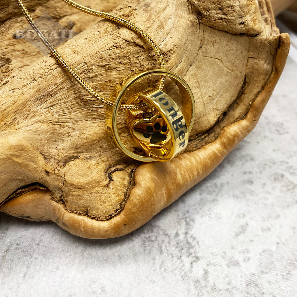 Gold Memorial Necklace with rings and charm