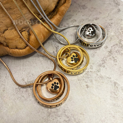 J-500 - Intertwining Rings with Heart-Paw Charm - Pendant with Chain