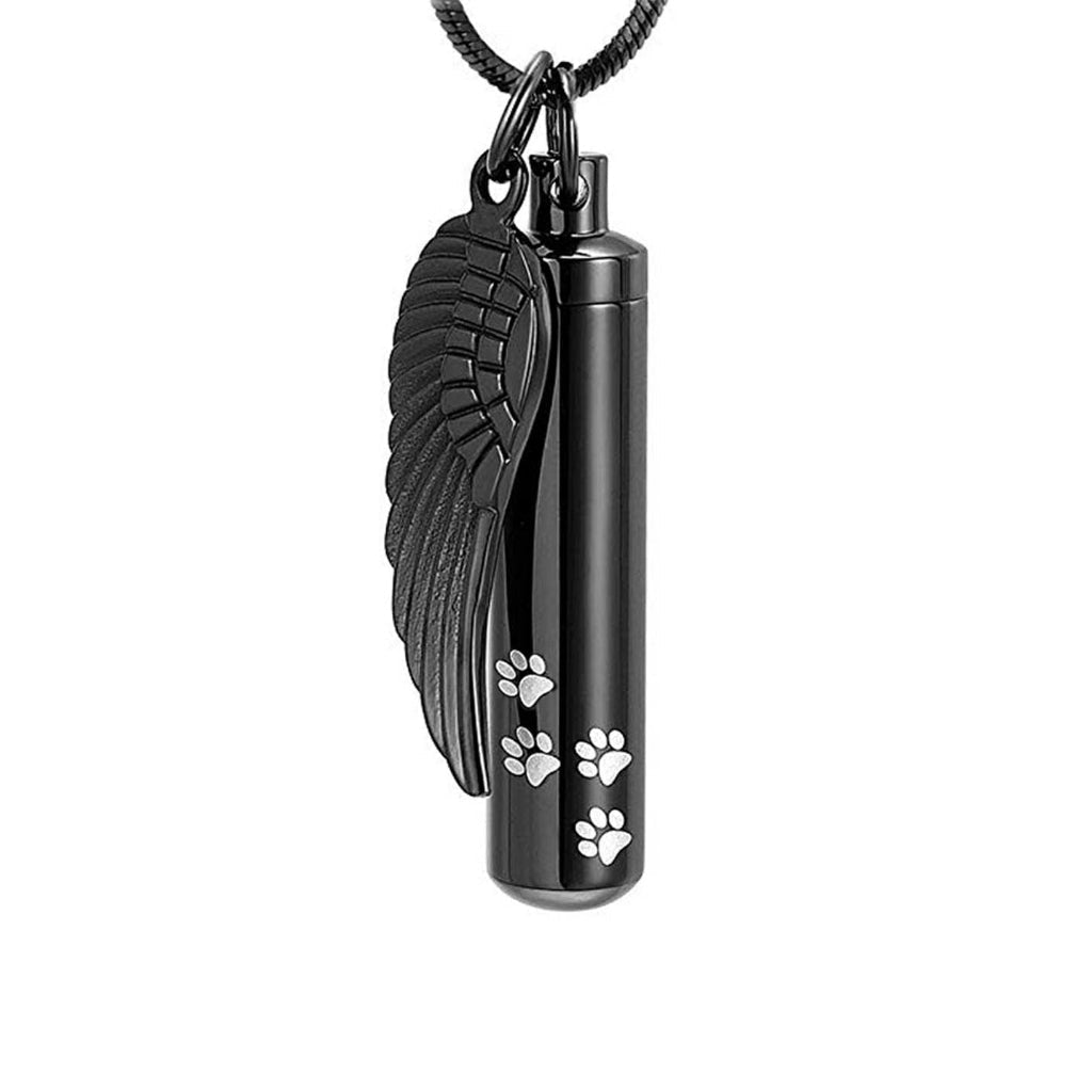 J-525 Cylinder With Paw Prints And Wing Pendant Chain Black