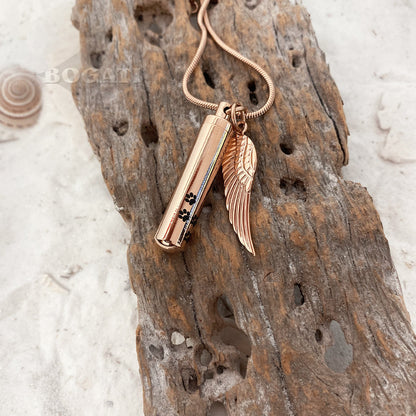 J-525 Cylinder with Paw Prints and Wing – Pendant with Chain