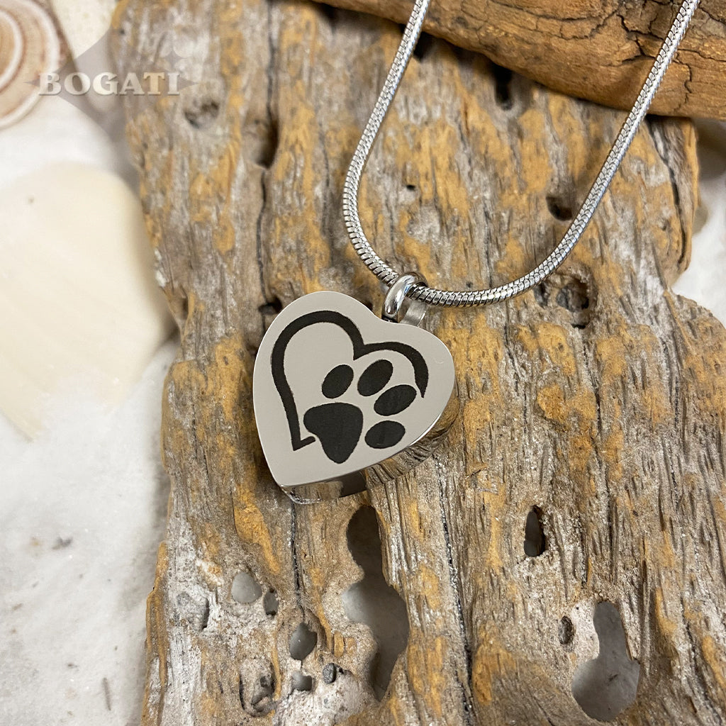 J-544 - Heart with Heart & Paw Print - Silver-tone - Pendant with Chain