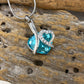 Teal Glass Heart with Rhinestones - Pendant with Chain