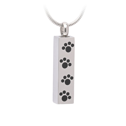 J-600 Bar with Four Paw Prints - Silver-tone - Pendant with Chain