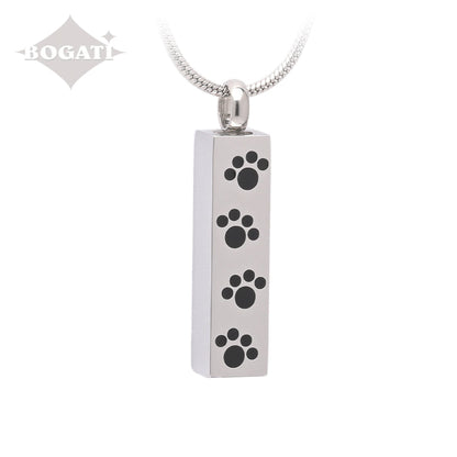 J 600 Bar with Four Paw Prints Silver tone Pendant with Chain