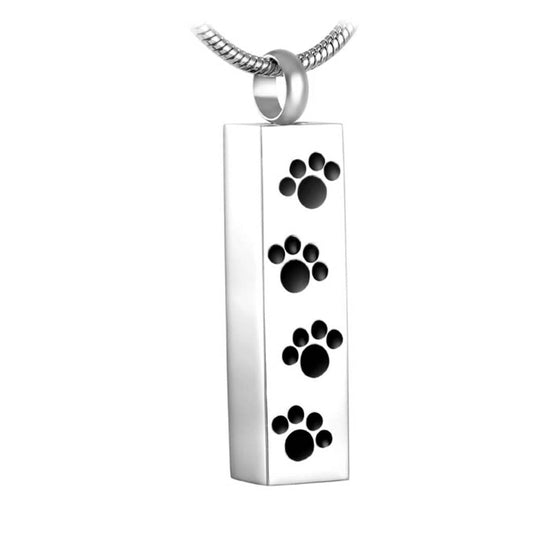 J-600 Bar with Four Paw Prints - Silver-tone - Pendant with Chain